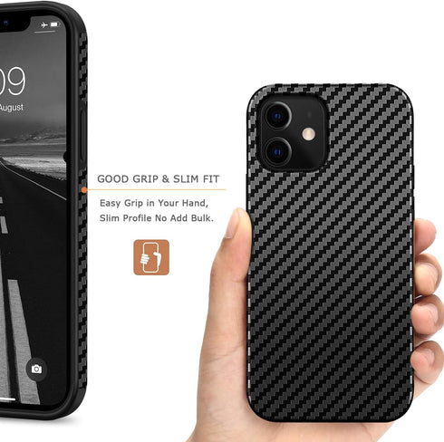 Tasikar iPhone 12 Mini Case Carbon Fiber Leather Design with TPU Hybrid Slim Case (Black)