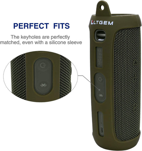 LTGEM Silicone Carrying Travel Case for JBL FLIP 5 Waterproof Portable Speaker with Extra Carabiner - Green