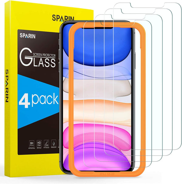 SPARIN Tempered Glass Screen Protector for iPhone 11/XR 6.1" - 4 Pack with Alignment Frame