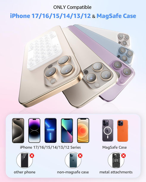 SUPERONE 17/16/15/14/13/12 Magnetic Suction Phone Mount for MagSafe Case, Magnetic Silicone Sticky Phone Grip Holder