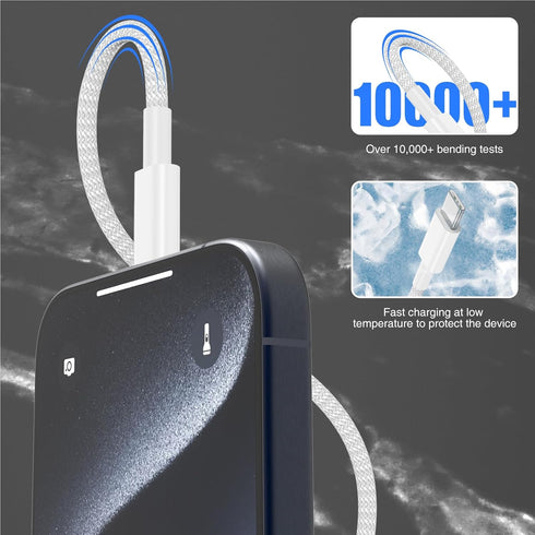 Nylon Braided USB C to USB C Cable for iPhone 15/15 Plus/15 Pro Max/Samsung Galaxy S24 S23 S22, 6FT+10FT 60W Type C