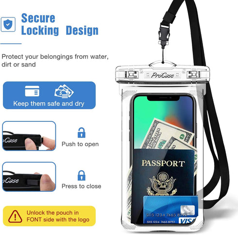 ProCase Waterproof Phone Pouch for Snorkeling, Underwater Dry Bag for iPhone 15 14 13 Pro Max 12 11, Galaxy S24 S23 S2