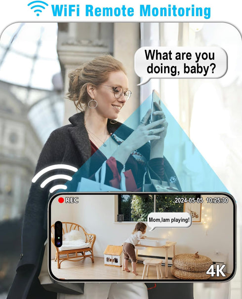 Mini Hidden Spy Camera WiFi 4K Wireless Nanny Cam, 2024 Upgraded 120 Days Standby Battery, IR Cut Night Vision