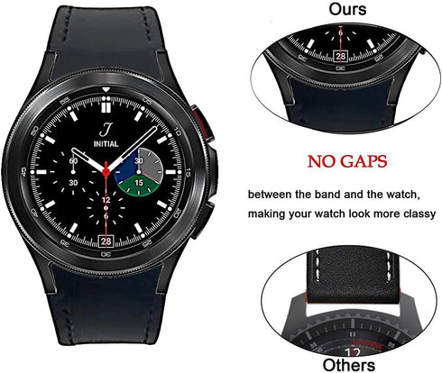 No Gaps Band Genuine Leather with Silicone Replacement Strap for Samsung Galaxy Watch 6/5/4 40mm 44mm, 5 Pro/Classic