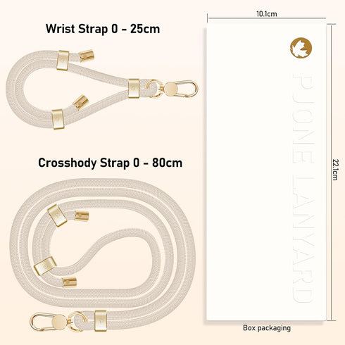 UKON Cell Phone Lanyard,Crossbody Lanyard and Wrist Strap Premium Metal Buckle Phone Charms with 2 X Phone Patch (Beige)