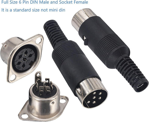 DIN 6 Pin Male Plug Solder Connector + Female Adapter Recessed Socket Panel Mount AV Adapter Set of 2