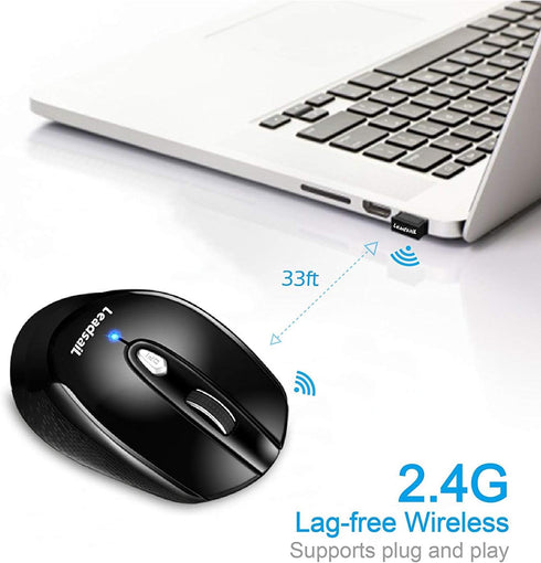 LeadsaiL Wireless Mouse for Laptop - 2.4G Portable Slim Cordless Optical Mouse with 6 Buttons, USB for Windows and Mac