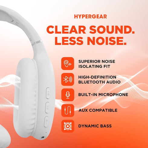 HyperGear Over-Ear Headphones - Wireless Bluetooth Headphones with Noise Isolation, Built-in Mic, Soft Memory Foam Cups