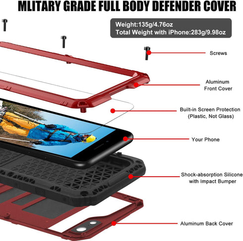 Mitywah Waterproof Case for iPhone SE 2020, Heavy Duty Military Grade Armor Metal Case, Full Body Protective Shockproof