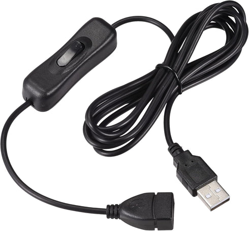 MECCANIXITY USB Cable with ON/Off Switch - 2M Black USB Male to Female Extension Cord for LED Desk Lamp