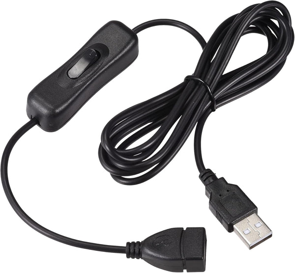 MECCANIXITY USB Cable with ON/Off Switch - 2M Black USB Male to Female Extension Cord for LED Desk Lamp