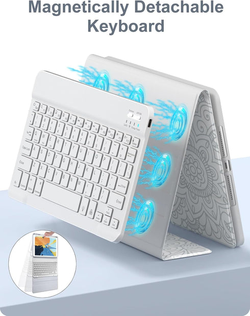 Hamile iPad 9th Generation Case with Keyboard, 10.2 Inch Backlit Wireless Detachable Folio Cover with Pencil Holder