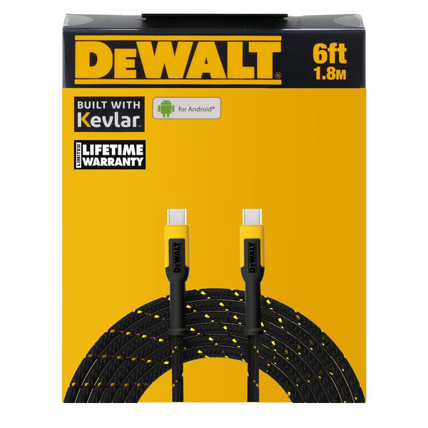 DEWALT 6 ft USB C Charging Cable Reinforced Braided Type C to Type C Fast Charging Cord