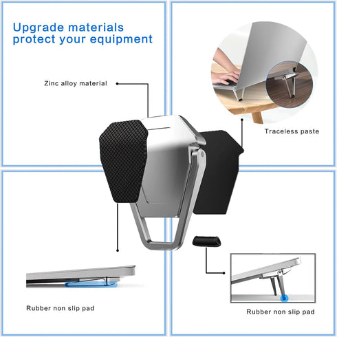 Laptop Stand Portable, Zinc Alloy Invisible Cooling Pad, Mini Laptop Riser, Ergonomic Legs for 12-20 Inches Laptop,