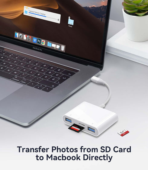 USB C SD Card Reader: For Mac/MacBook/iPad/iPhone 15 Pro WNXSLOAD with Dual Card Slots & USB Ports, 4 in 1 Memory Card