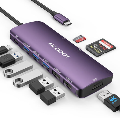 Acodot 9 in 1 USB C Hub - 4K@60Hz HDMI Adapter, 3 USB