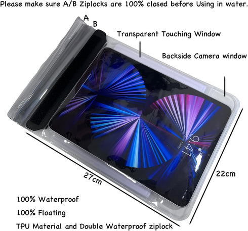 Floating Waterproof Tablet Case eReader Cover Bag Waterproof Holder Pouch for ipad pro air 9 Galaxy Tab S9 Surface Go 3 Kindle Scribe(Light Green)