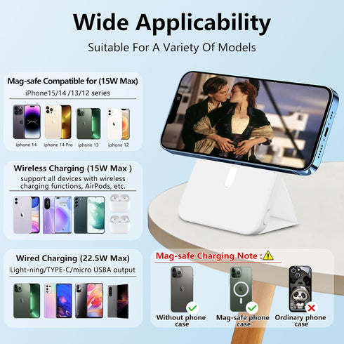 Wireless Magnetic Power Bank - 10000mAh Mag-Safe Battery Pack with Foldable Stand for iPhone 16/15/14/13