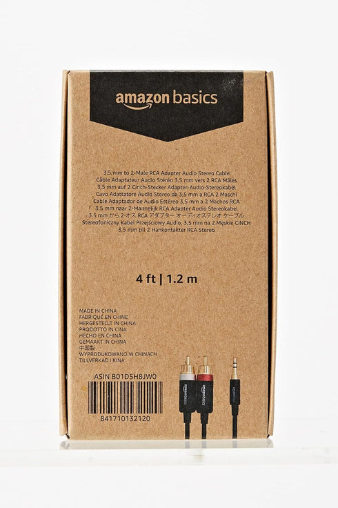 Amazon Basics 3.5 Aux to 2 x RCA Adapters, 4 Feet/1.2 m Audio Cable for Amplifiers, Active Speakers, Black