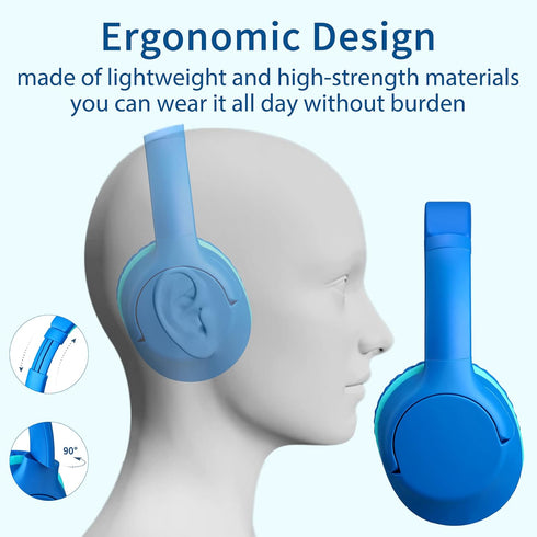 POWMEE P20 Kids Headphones for School, 94dB Volume Limited, 3.5mm Jack Wired Over-Ear for Fire Tablets/Travel/PC - Blue