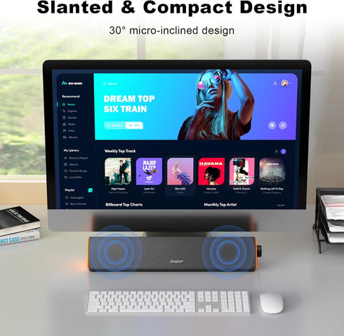 SOULION R50 Bluetooth Computer Speakers, 3.5mm PC Sound Bar, Wired USB Powered with Colorful LED Lights, Surround Sound