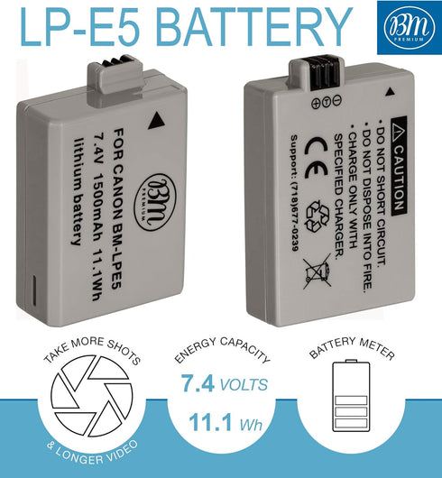 Big Mike's BM Premium LP-E5 Battery and Charger Kit for Canon EOS Rebel XS, Rebel T1i, Rebel XSi, 1000D, 500D, 450D, Kiss X3, Kiss X2, Kiss F Digital SLR Camera