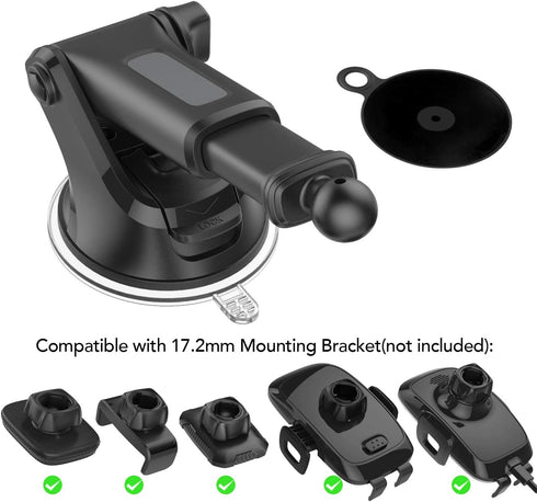 OQTIQ Replacement Suction Cup Mount with 17.2mm Ball Joint, Dashboard Pad Disc, and Adhesive Mounting Disk for Phone