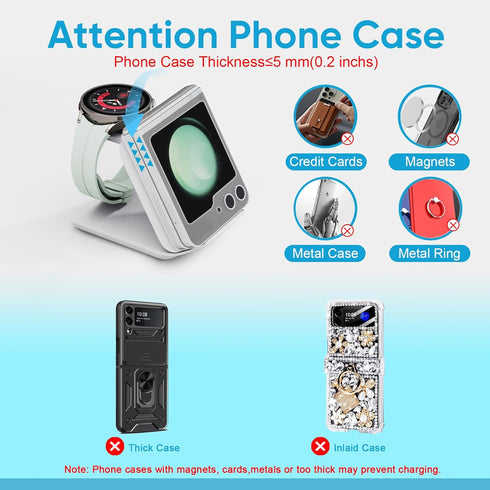 Fast Wireless Charger for Samsung, 2 in 1 Foldable Travel Charging Station for Galaxy Z Flip 6/5/4 and Motorola Razr+