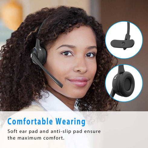 Bluetooth Headset V5.0 - Trucker Wireless Headset with Noise Cancelling Microphone & Charging Base for iPhone and