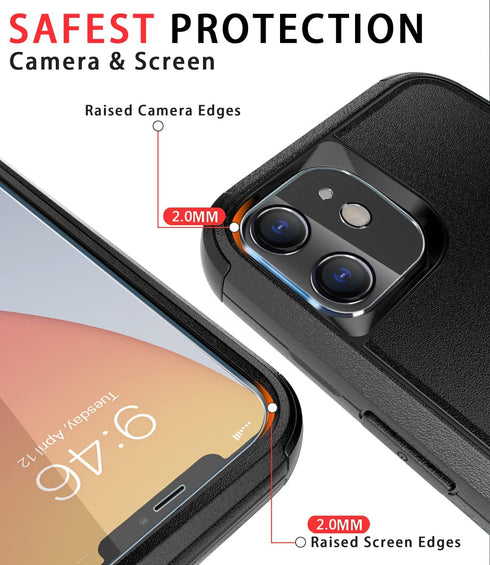 Diverbox iPhone 11 Case, Heavy Duty Shockproof Protection with Tempered Glass Screen Protector - Black