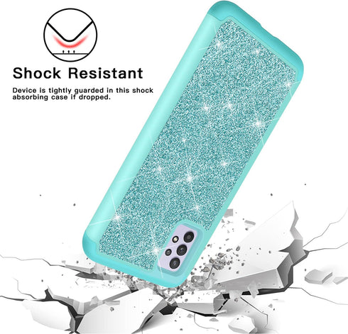 TJS Samsung Galaxy A32 5G Case with Tempered Glass Screen Protector, Glitter Bling Cute Design (Teal)
