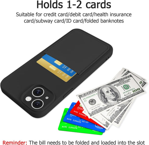 iPhone 15 Wallet Case - Black Soft Liquid Silicone with Card Holder, Scratchproof & Shockproof Protective Cover for Men