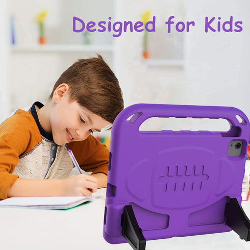 BMOUO Kids Case for iPad Air 5th/4th Generation, Built-in Screen Protector, Shockproof Handle Stand, Purple