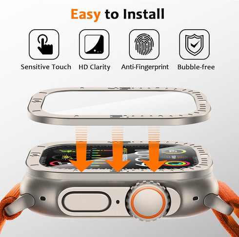 Apple Watch Ultra 2 Screen Protector 49mm - 2 Pack, Touch Sensitive, Anti-Scratch HD Tempered Glass with Titanium Alloy