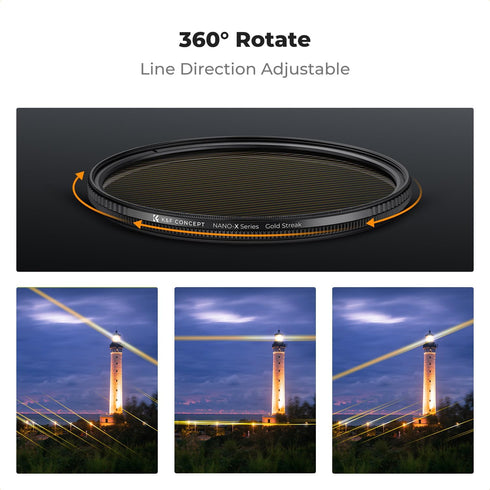 K&F Concept 67mm Gold Streak Effect Lens Filter, Anamorphic Optical Glass Light Flare for Camera Lens