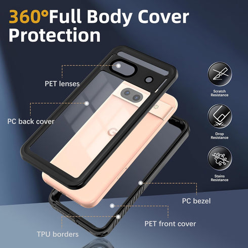 Hllhunkhe for Google Pixel 8A Waterproof Case with Built-in Screen Protector - Rugged Full Body Underwater Dustproof Shockproof Drop Proof Protective Cover, Black