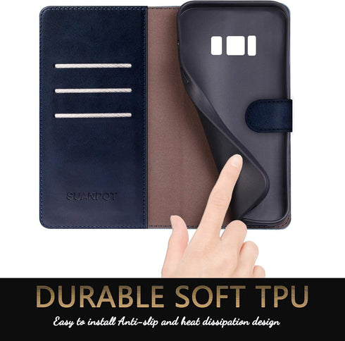 SUANPOT for Samsung Galaxy S8 5.8" - RFID Blocking Leather Wallet Case, Credit Card Holder, Shockproof Cover for