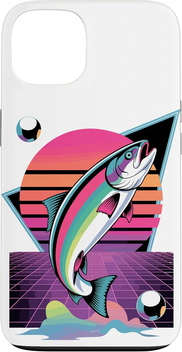 Salmon Fishing Gifts Retro Synthwave Salmon Fishing Salmons Case for iPhone 13