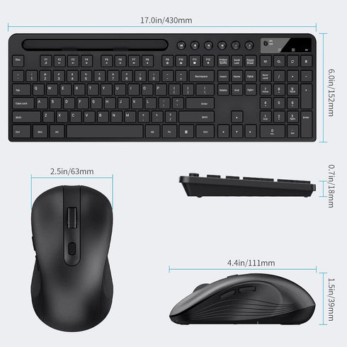 MARVO Wireless Keyboard and Mouse Combo - 2.4G Ergonomic Keyboard with Phone Tablet Holder, Silent Mouse (Black)