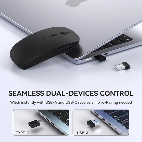 cimetech Rechargeable USB C Mouse, Type C Wireless Mice for MacBook Air, USB-A & Type-C Receiver, Portable Lightweight