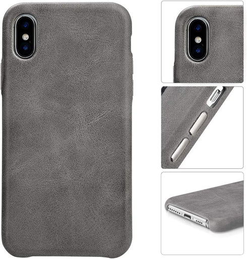 TOOVREN for iPhone X Leather Case, Ultra Thin Vintage Anti-Slip Grip Shell Hard Back Cover, Gray