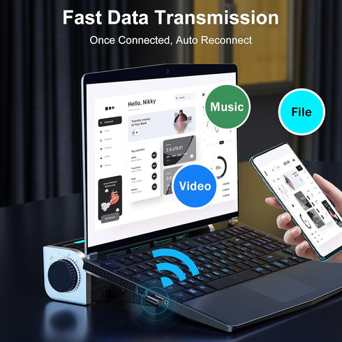 Techkey 5.3 11/10/8.1 Bluetooth Adapter for Desktop PC, Plug & Play USB Mini EDR Dongle Receiver & Transmitter