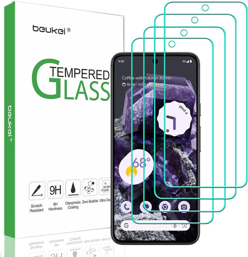 beukei 4 Pack Tempered Glass Screen Protector for Google Pixel 8 Pro 5G (6.7 inch) - Touch Sensitive, Case Friendly, 9H