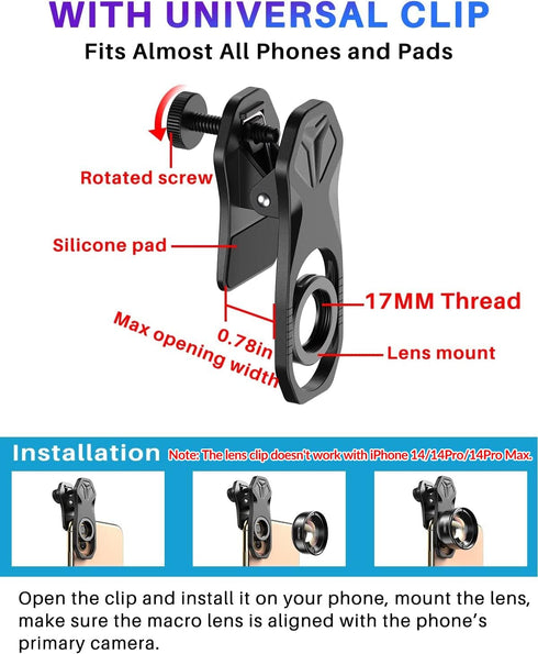 Apexel Professional Macro Photography Lens for Dual Lens/Single Lens iPhone, Pixel, Samsung Galaxy Smartphones