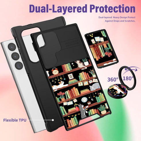 Funermei S24 S24 for Samsung Galaxy Ultra Case - Women Girls Cute Phone Cover Pretty Girly Aesthetic Bookshelf Unique