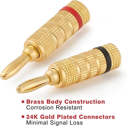 WGGE WG-3333 24k Gold Plated Speaker Banana Plugs-Closed Screw Type (12 Pairs (24 Plugs)) by WGGE