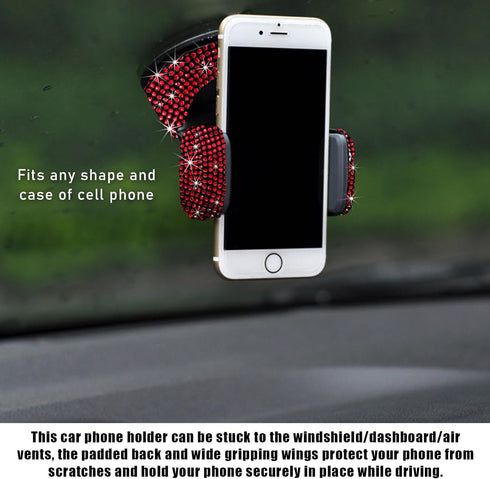 Bling Car Phone Holder, 360 Degree Adjustable Crystal Mount for Dashboard, Air Vent, Windshield (Red)