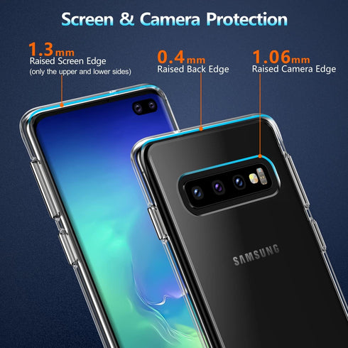 Rayboen Case for Galaxy S10 Plus, Shockproof Transparent Hard PC Back Flexible TPU Protection Phone Cover