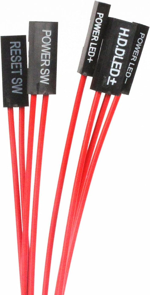 NOYITO Motherboard Extension Cable Set 22AWG Silver Plated Cable Gold-plated Plug Power SW POWER LED HDD LED RESET SW Four Kinds Extension Cable for PC DIY (0.3 meters, Red)