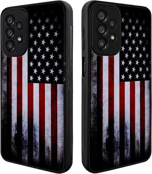 Tnarru Samsung Galaxy A23 Case, Black American Flag Pattern, Hard PC Back & Soft TPU Sides, Shockproof Protection